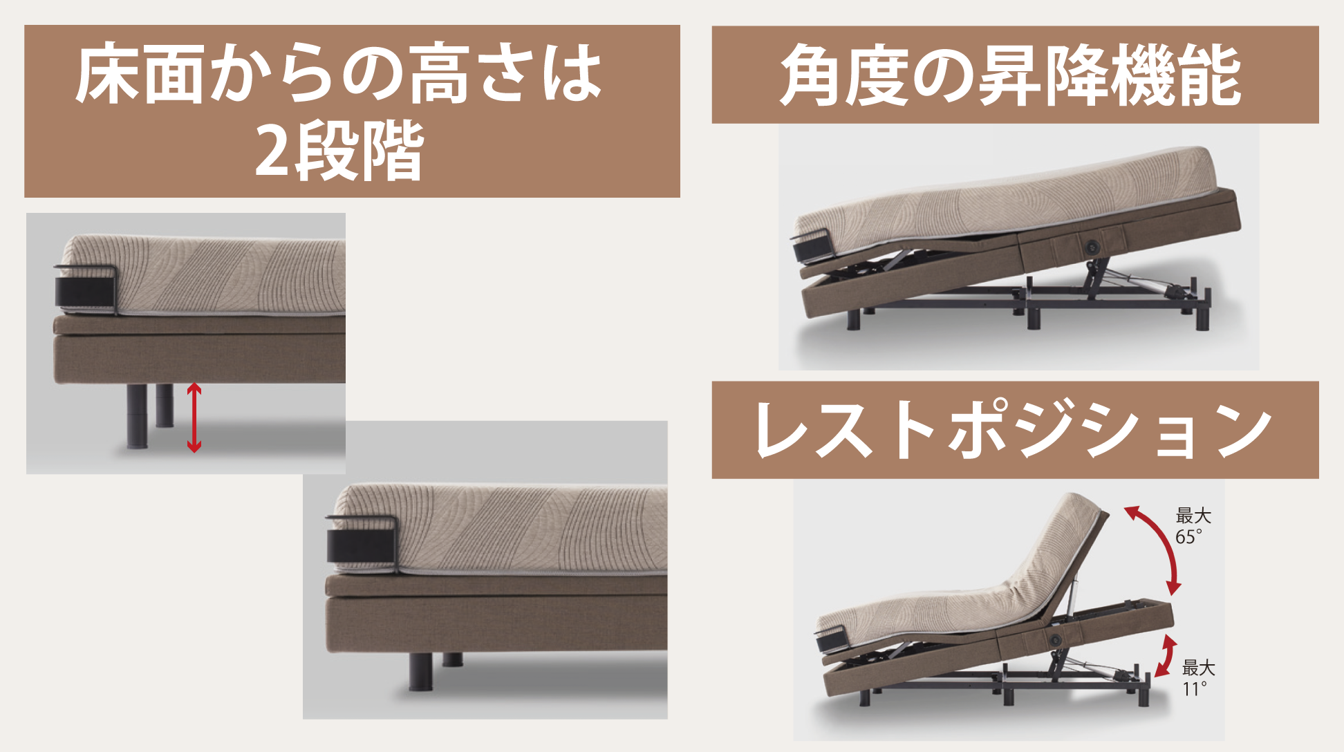 シモンズ｜電動リクライニングベッドセット｜シムレストプラス グレージュ色｜5.5 ノンキルト セミダブル